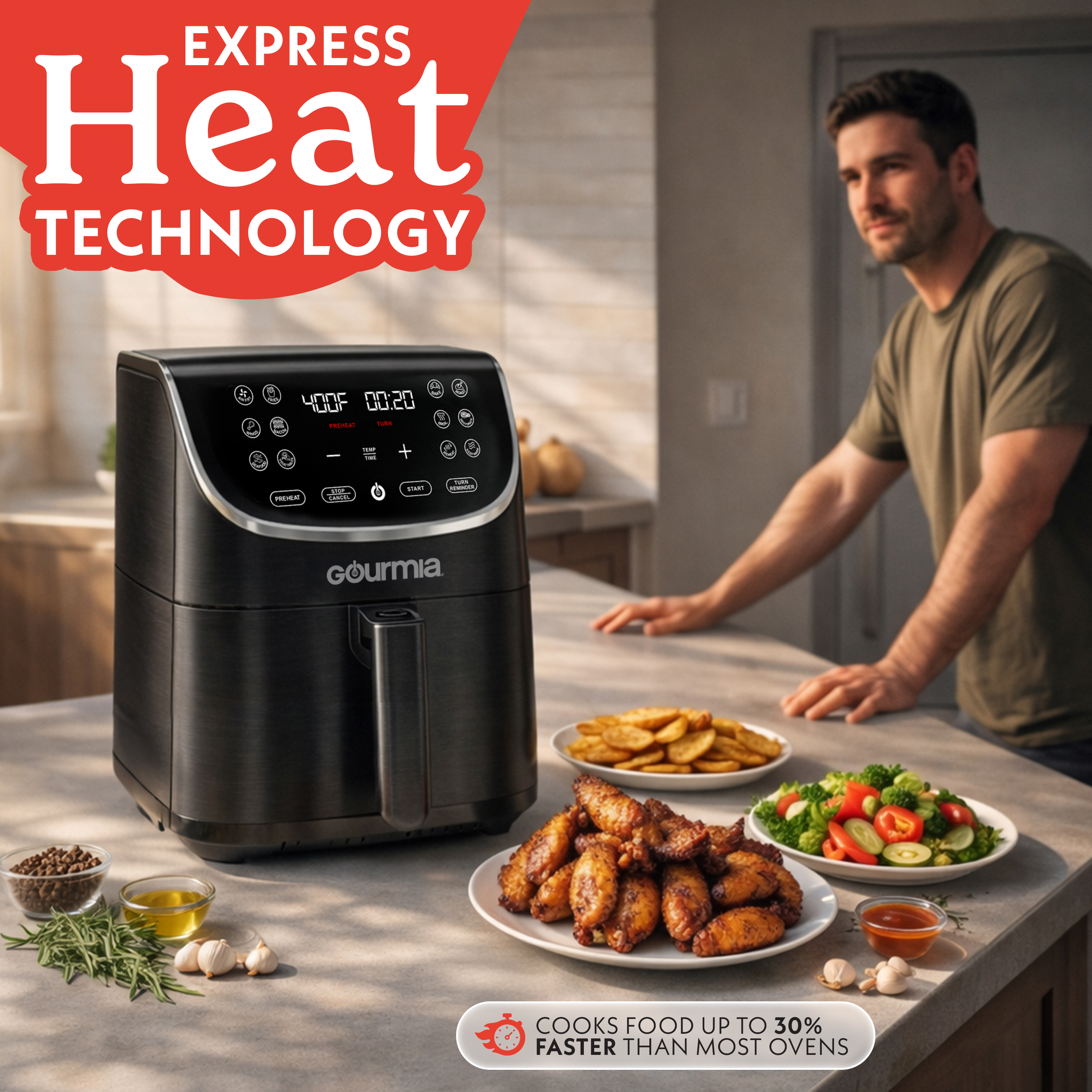 Gourmia 7 Qt Digital Air Fryer, 12 Presets, XL Basket with Crisper